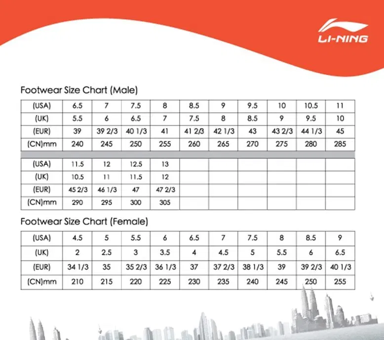 Quy đổi size giày Li-ning
