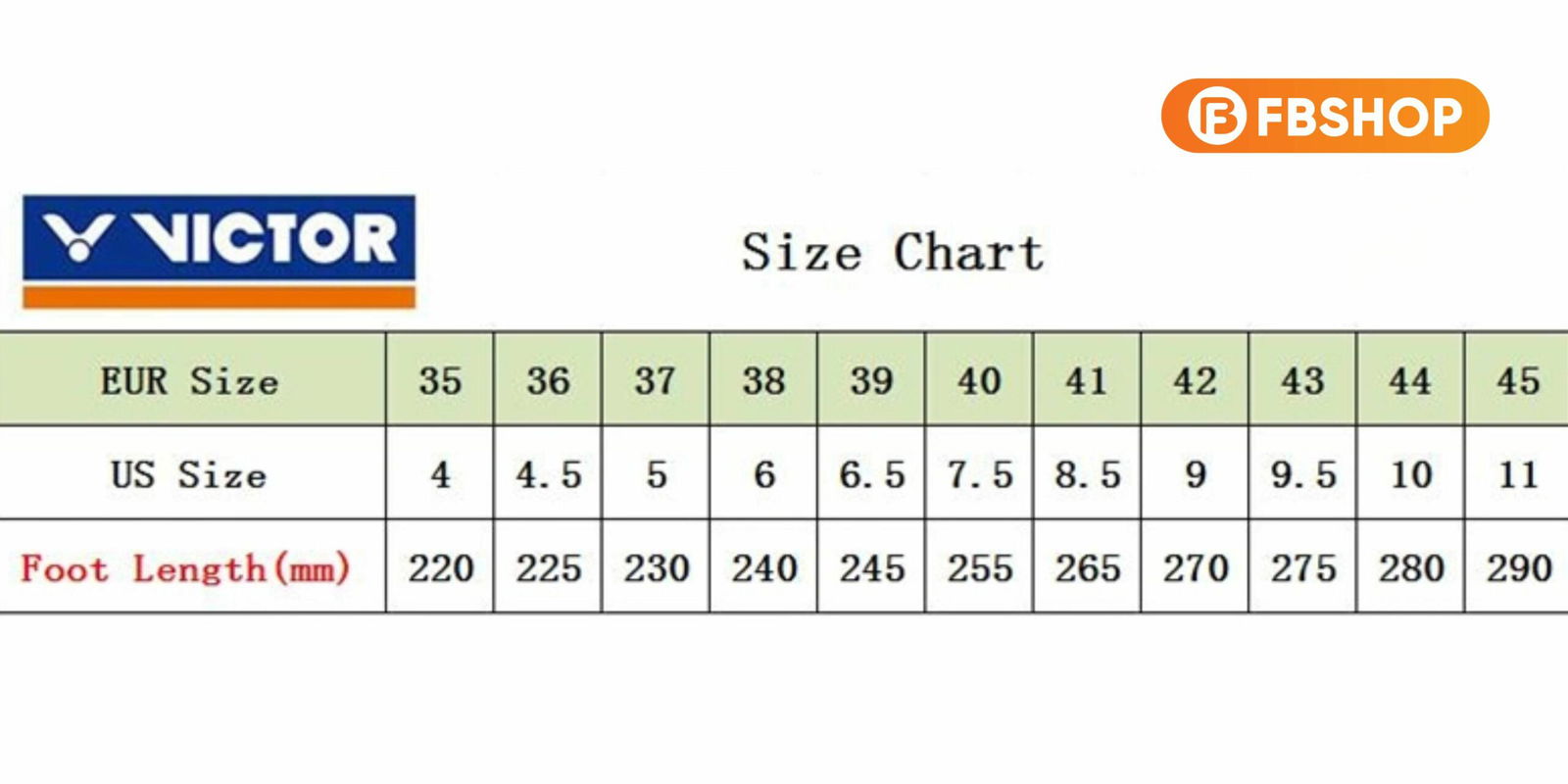 Tham khảo size giày Victor
