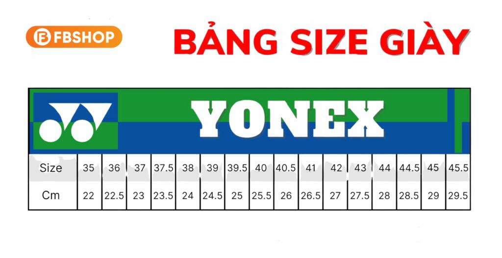 Bảng quy đổi size giày Yonex chuẩn
