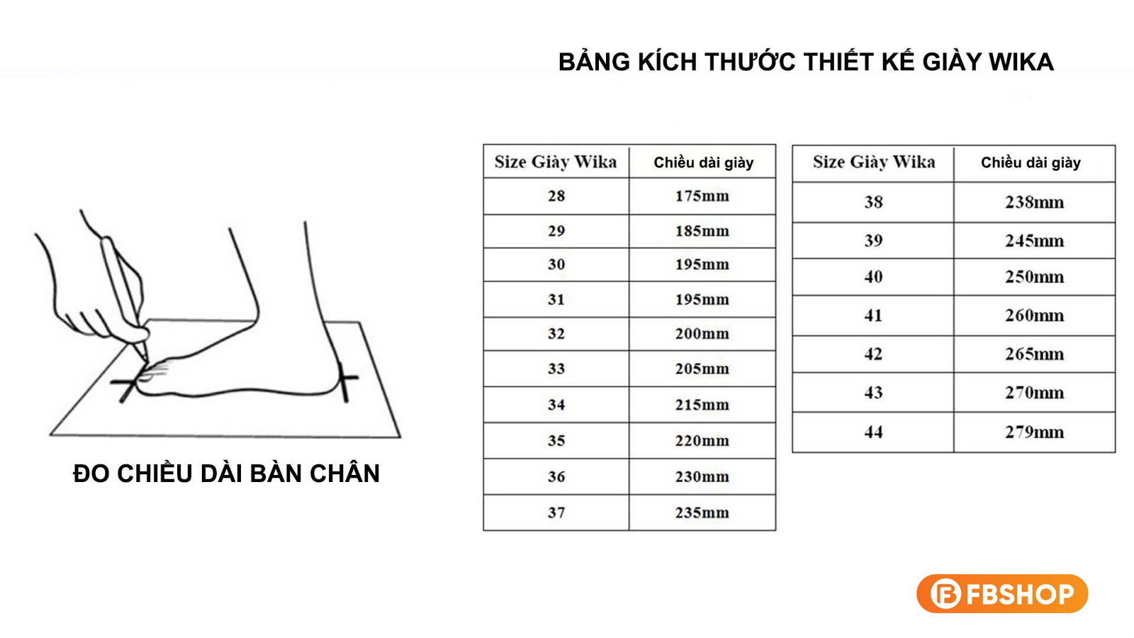 Bảng quy đổi size giày Wika