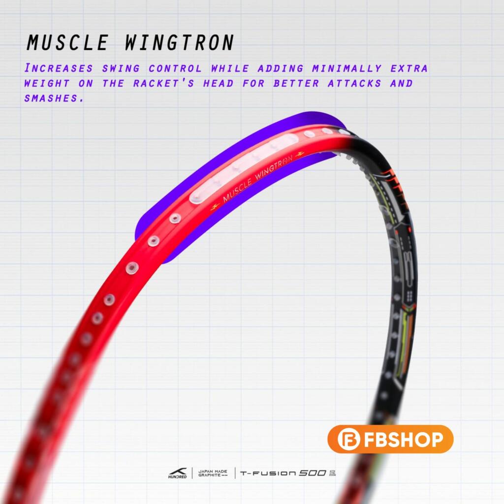 Công nghệ Muscle Wingstron được ứng dụng trên vợt Muscle Wingstron giúp phân bổ lực căng đồng đều, duy trì độ ổn định của dây