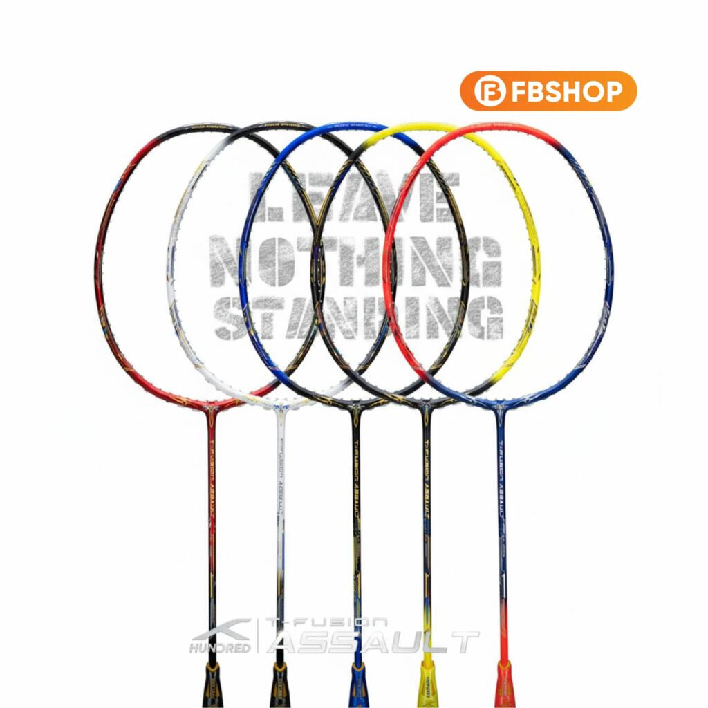 Vợt cầu lông Hundred T-Fusion Assault được thiết kế nổi bật với các màu sắc họa tiết đầy mạnh mẽ và ấn tượng 
