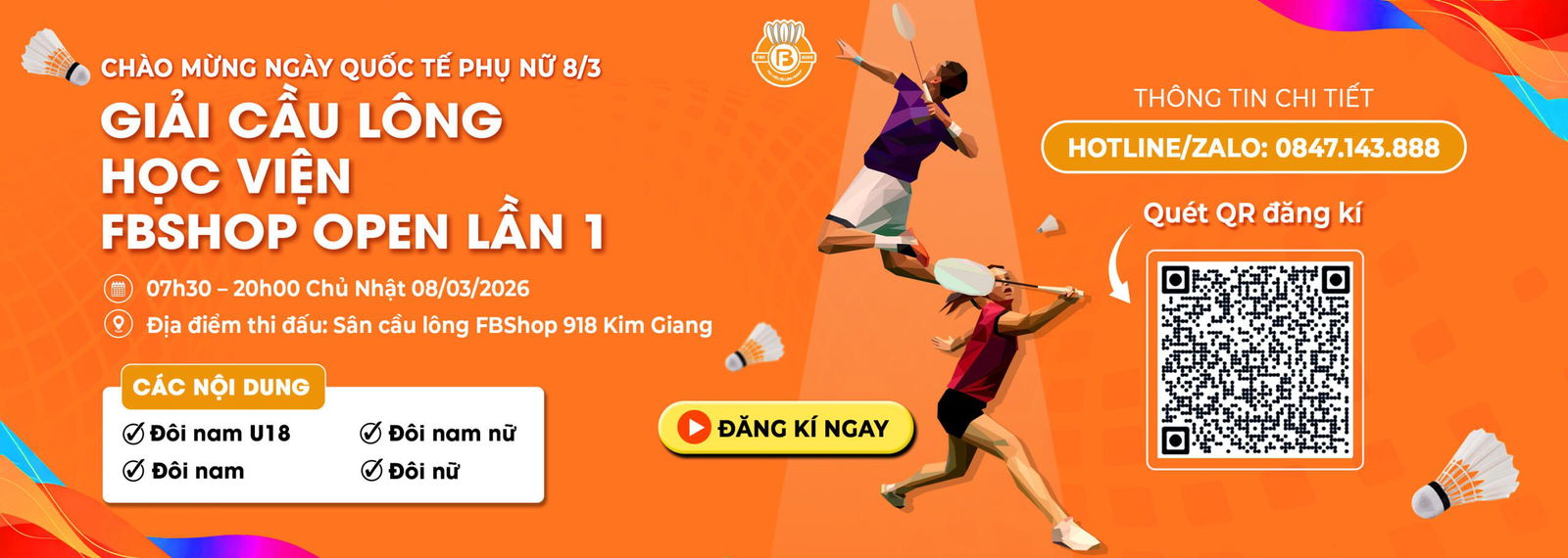 Chính thức khởi tranh giải cầu lông Học viện Fbshop Open lần 1