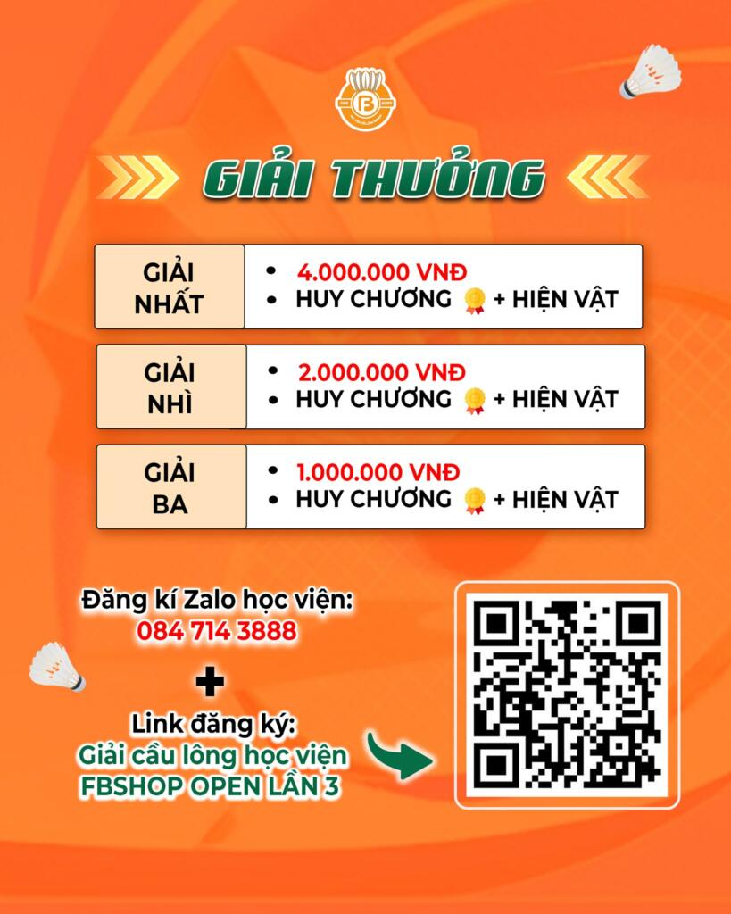 Giải cầu lông Học viện Fbshop Open lần 3 khởi tranh ngày 19/4