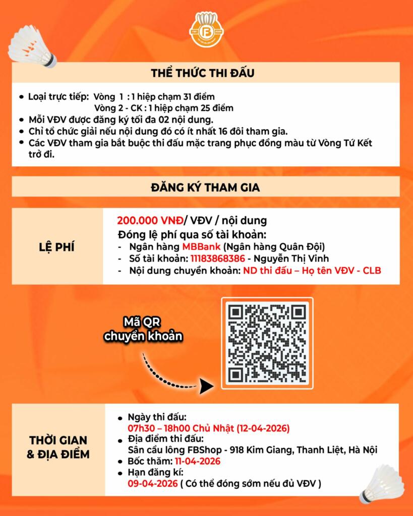 Cách thức ghi danh tranh tài tại Giải Cầu Lông Học Viện Fbshhop Lần 2 