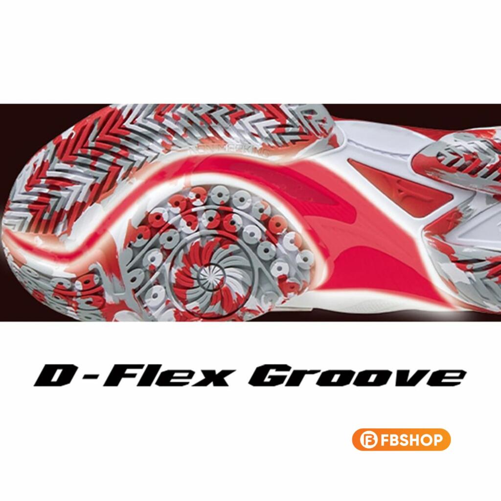 Công nghệ D-Flex Groove được trang bị Hệ thống rãnh chéo ở giữa bàn chân, hỗ trợ người chơi thực hiện các pha chuyển hướng cực nhanh và chống xoắn bàn chân hiệu quả.