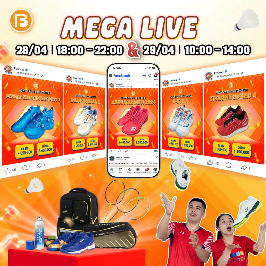 Các siêu phẩm giày hot của Yonex, Victor, Mizuno được sale sốc trong megalive Fbshop