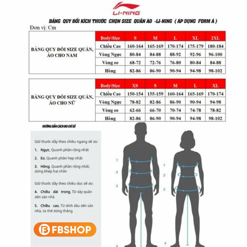 Hướng dẫn lựa chọn size áo Lining phù hợp Hướng dẫn lựa chọn size áo Lining phù hợp