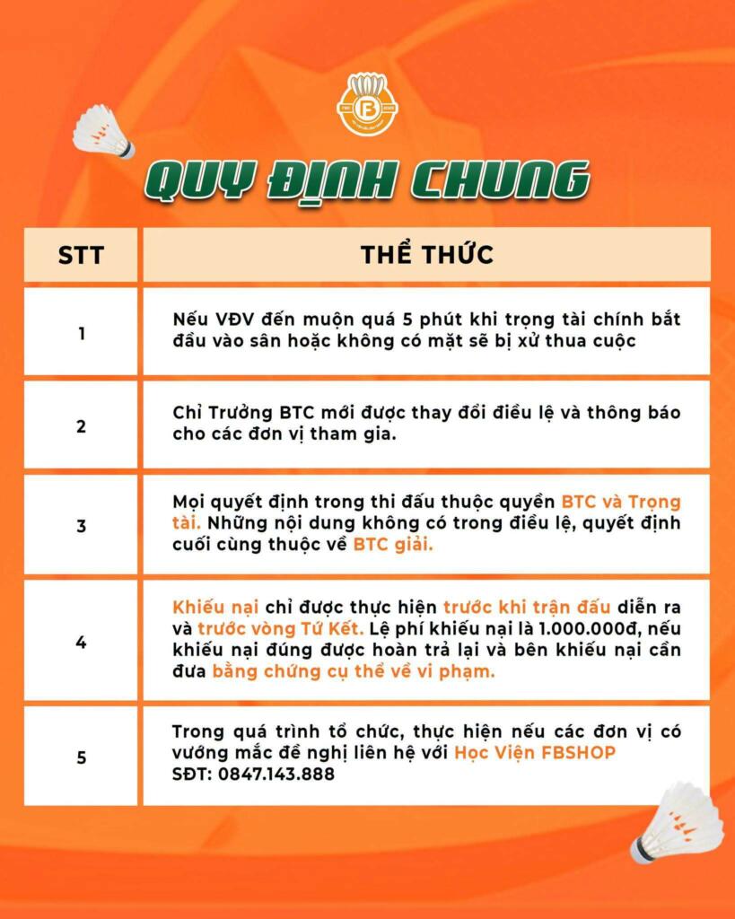 Quy Định Chung Giải Cầu Lông Học Viện Fbshop Open Lần 4